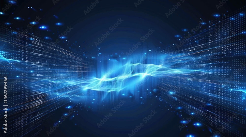 Futuristic blue digital landscape with glowing lines. Abstract image of digital wave and glowing curving line holographic at blue background. Technology innovation and virtual reality concept. AIG55. Futuristic blue digital landscape with glowing lines. Abstract image of digital wave and glowing curving line holographic at blue background. Technology innovation and virtual reality concept. AIG55.