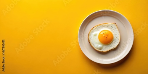 Sunny breakfast plate with perfectly fried egg and bright yellow yolk on a vibrant yellow background , morning, meal
