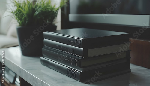 Wallpaper Mural Stack of Black Books on a Marble Tabletop Torontodigital.ca