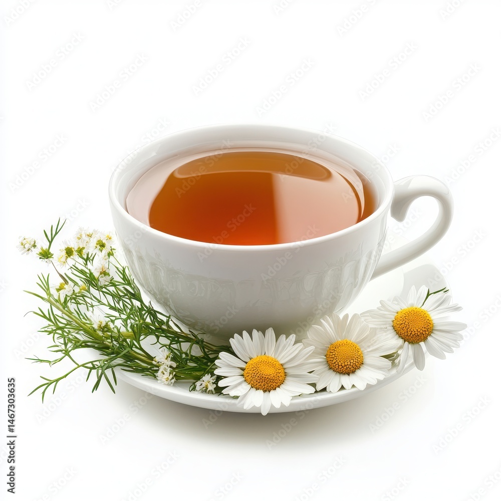 Cup of herbal tea with flowers on white background Cup of herbal tea with flowers on white background