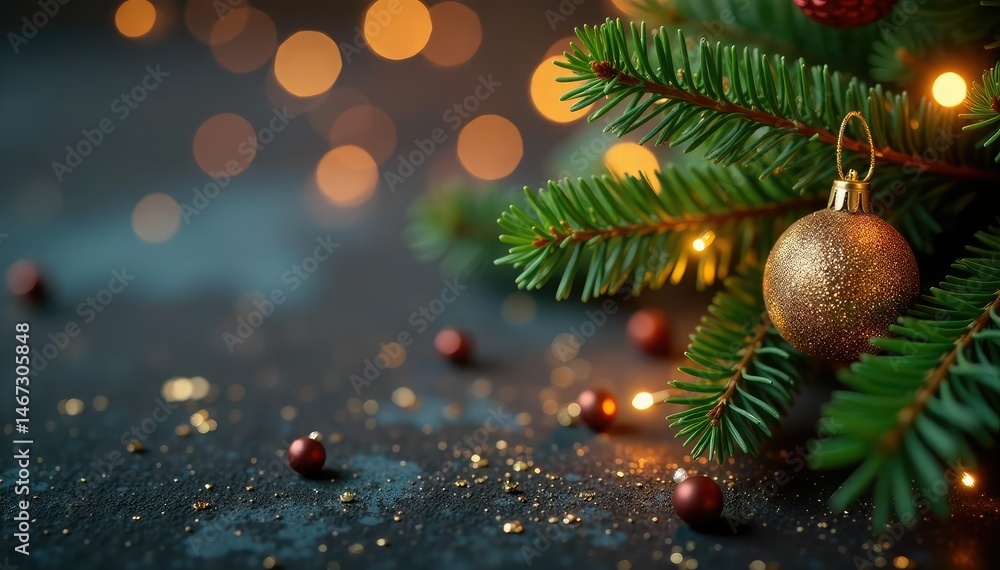 Obraz premium Sparkling glitter-adorned pine branches, festive holiday decor , sparkle, elegant