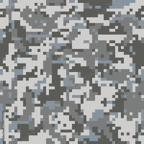 Digital camouflage seamless pattern. Classic military clothing style. Masking army camo, repeat print for wallpapers or prints on fabric. Blue, sea and light gray colors. Vector background