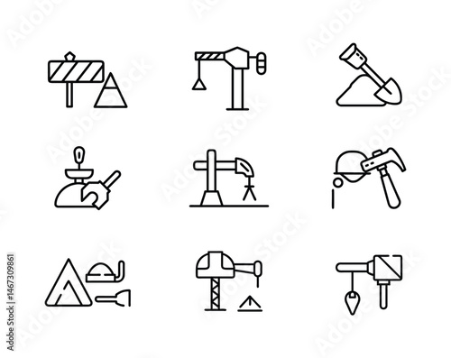 Set of vector construction icons on white background, 