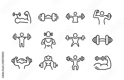 Set of GYM icon set on white background, vector, illustration, outline 