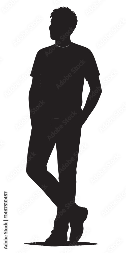 Fototapeta premium Silhouette of a man standing casually with hands in pockets for creative design projects and illustrations