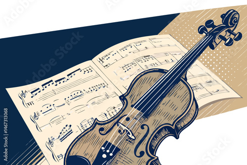 Create a vibrant vector illustration of a cello and classical music sheet music, emphasizing elegance and detail.  Include subtle color gradients for a sophisticated feel.