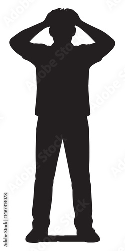 Silhouette of stressed man with hands on head representing anxiety and mental health challenges concept