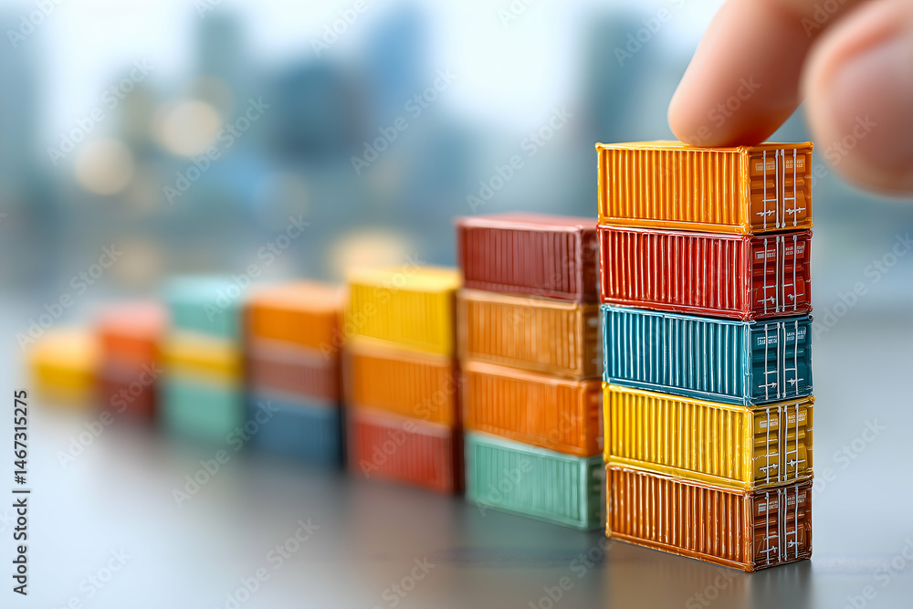 Obraz premium Growth and logistics represented by stacked miniature shipping containers
