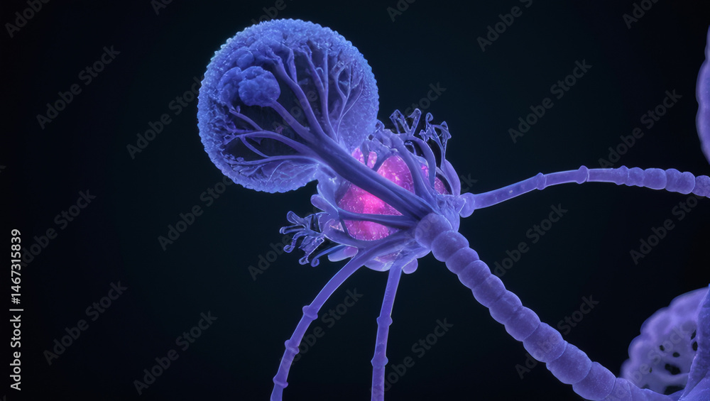 Obraz premium Neurons Cells Concept – Abstract Neural Network with Glowing Synapses