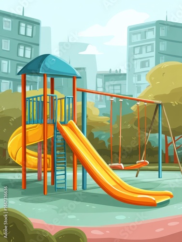 Wallpaper Mural Colorful Animated Playground Featuring Vibrant Slides and Swings in a City Park Filled With Greenery and Playful Atmosphere Generative AI Torontodigital.ca