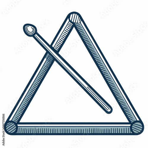 Create a vector graphic of a bold-stroked triangle instrument, possibly a  triangular guitar or similar, emphasizing clean lines and strong geometric shapes.