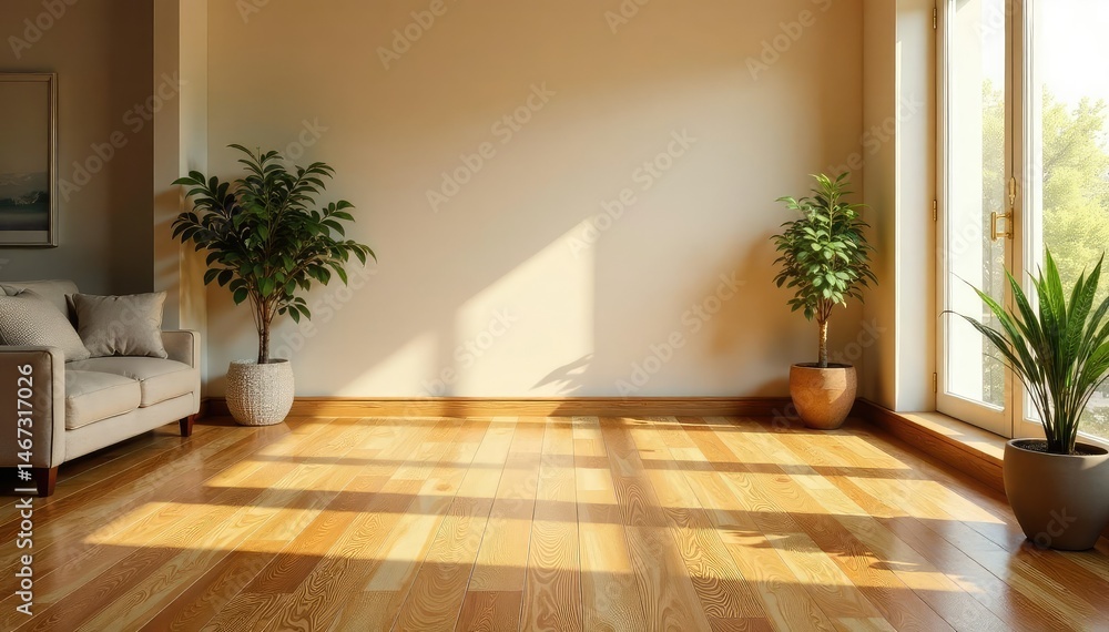 Fototapeta premium Rich, warm brown hardwood flooring in a sunlit room , polished, brown