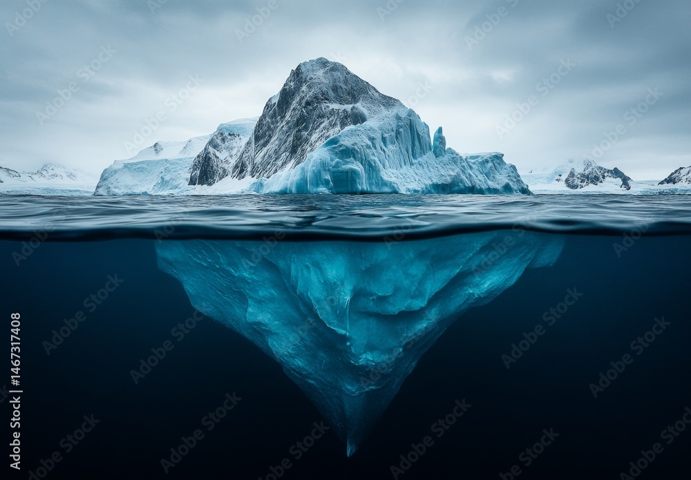 Obraz premium Antarctic iceberg underwater, dramatic glacial landscape