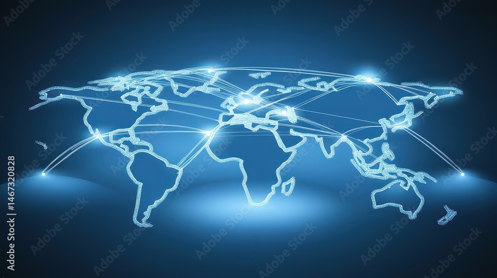 Fototapeta premium Glowing global network illustration representing international connections and digital infrastructure of the modern world and future trends