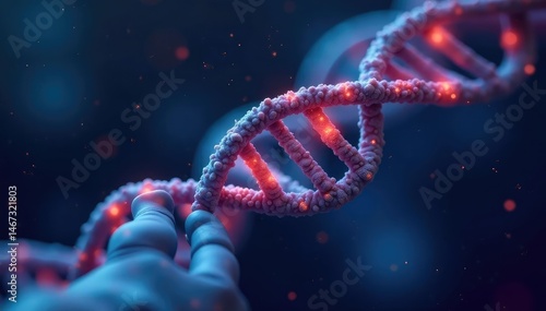 Close-up of DNA strand manipulated by nanorobotic arm, genome, gene editing