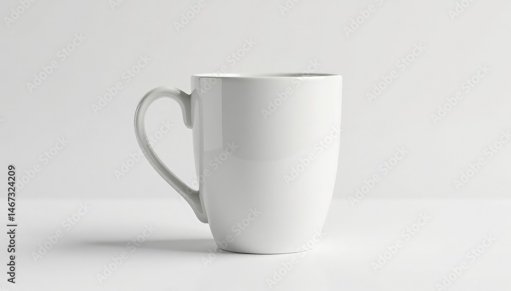 Fototapeta premium Large handle, sturdy ceramic mug, pristine white, white backdrop, home, breakfast, simple