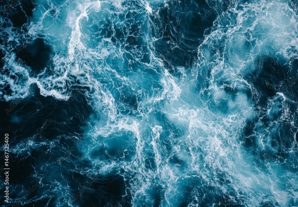Fototapeta premium Ocean waves, turbulent water, top-down view, abstract patterns