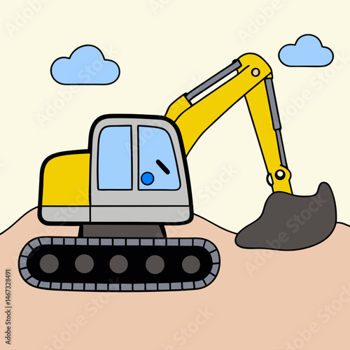 Construction & Earthmoving tractor, hammer Vehicle vector icon illustration on white background.