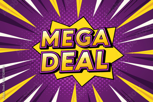Design a vibrant vector background for a mega deal advertisement, featuring bold violet and contrasting colors.  Include geometric shapes and a sense of dynamism.
