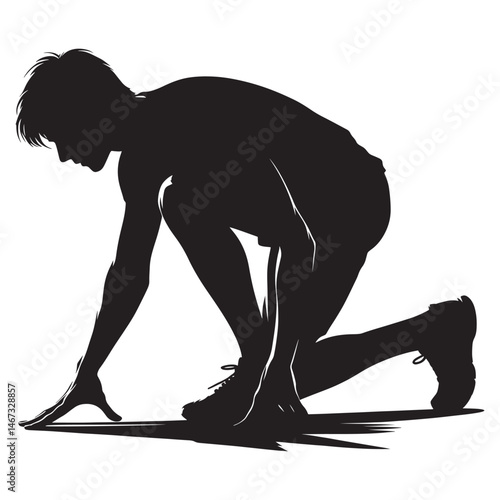 Athlete sprinter runner silhouette ready to start race competition track and field sport exercise fitness