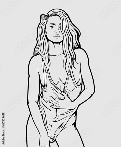 beautiful girl in action illustration