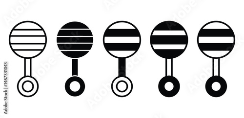 Striped Rattle Icons Set Black and White Color Vector Design Illustration