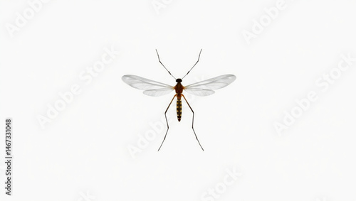 Close up of a mosquito with translucent wings and long legs on a white background showing details created with generated ai