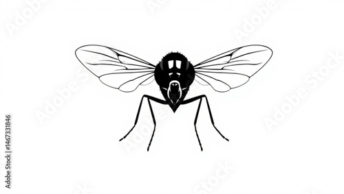 Illustration of a black fly with wings spread out on a white background in a simple vector style created with generated ai