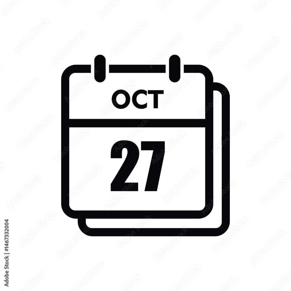 calender icon, 27 october icon with white background calender icon, 27 october icon with white background