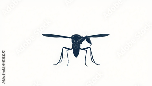 Close up of a dark wasp with wings spread on a white background showing intricate details of insect created with generated ai