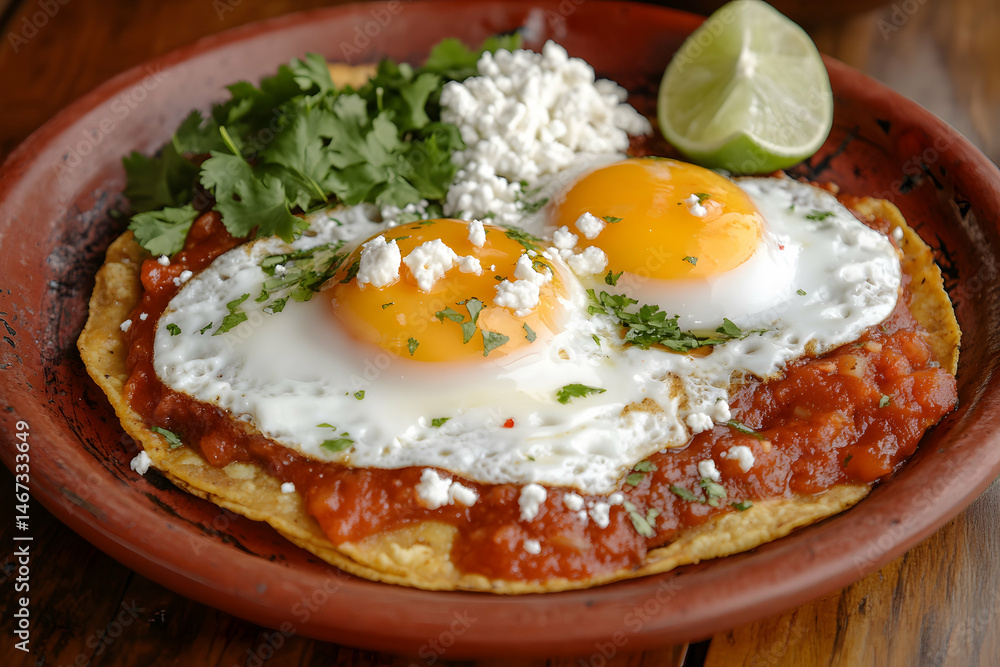 Delicious mexican huevos rancheros breakfast dish with fresh ingredients and vibrant colors Delicious mexican huevos rancheros breakfast dish with fresh ingredients and vibrant colors