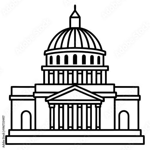 A capitol building line art vector icon illustration on white background.