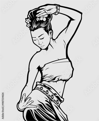beautiful girl in action illustration