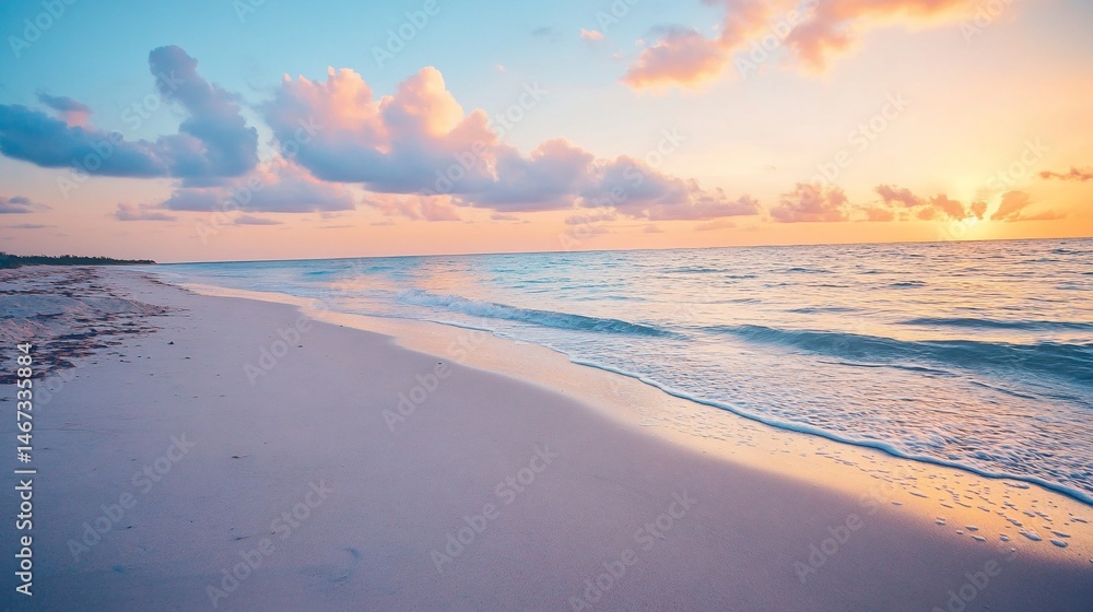 custom made wallpaper toronto digitalSerene sunrise over a pristine beach. Gentle waves lap at the shore, while soft pastel colors paint the sky.