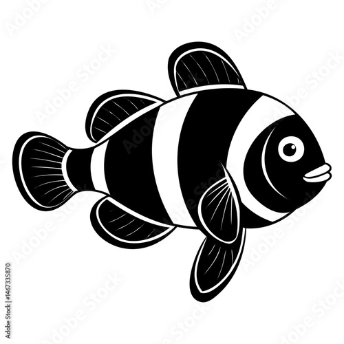 Clownfish black vector shape with clean silhouette design placed on transparent background