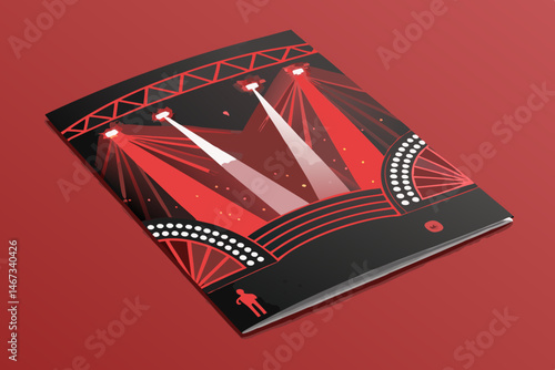 Design a stylish vector pamphlet for a theatrical performance, incorporating elegant typography and evocative imagery.  Include space for show details & ticket information.