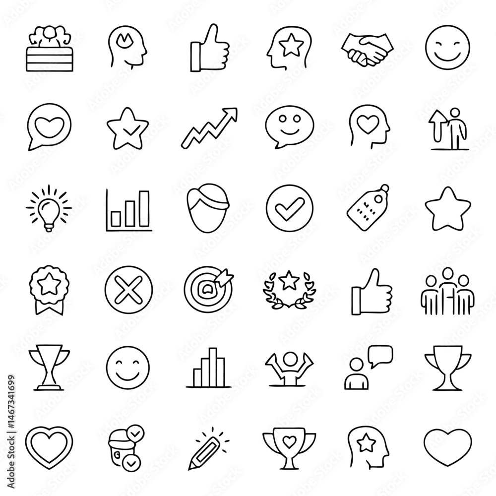 Fototapeta premium Collection of Icons Related to Positive Emotions and Well-being