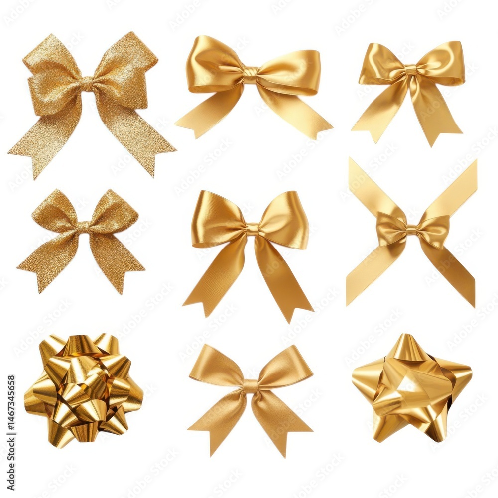Golden bows collection isolated on white background Golden bows collection isolated on white background