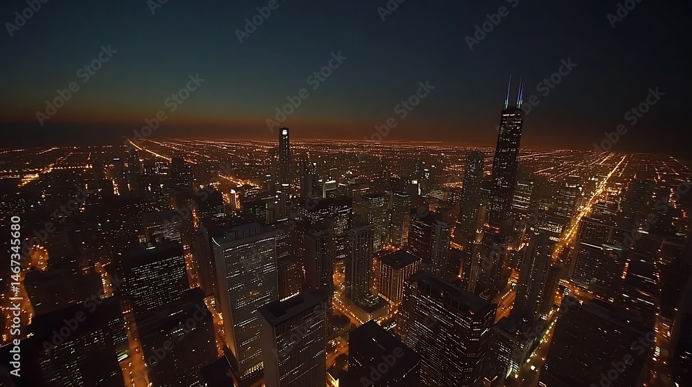 Obraz premium Illuminated High-Rise Buildings Under Starry Sky In City Skyline High Resolution Picture