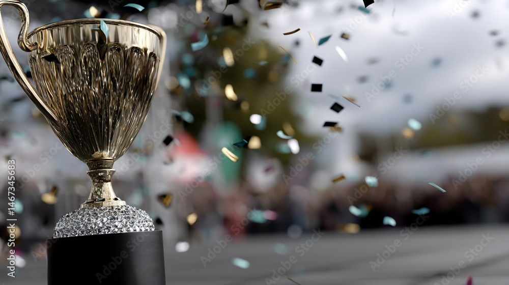 Gold trophy amidst confetti at a celebratory event
