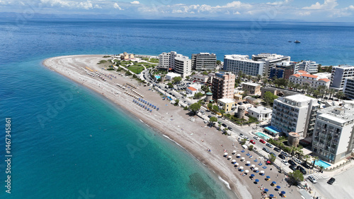 Bilde på lerret Aerial drone photo of Rhodes main town peninsula featuring luxury hotels and res