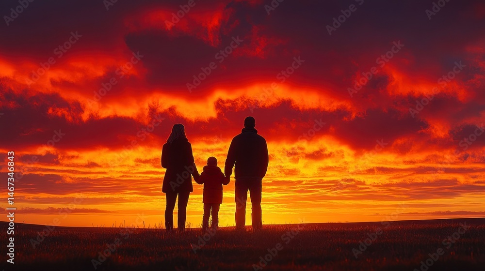 Fototapeta premium Family silhouette sunset
