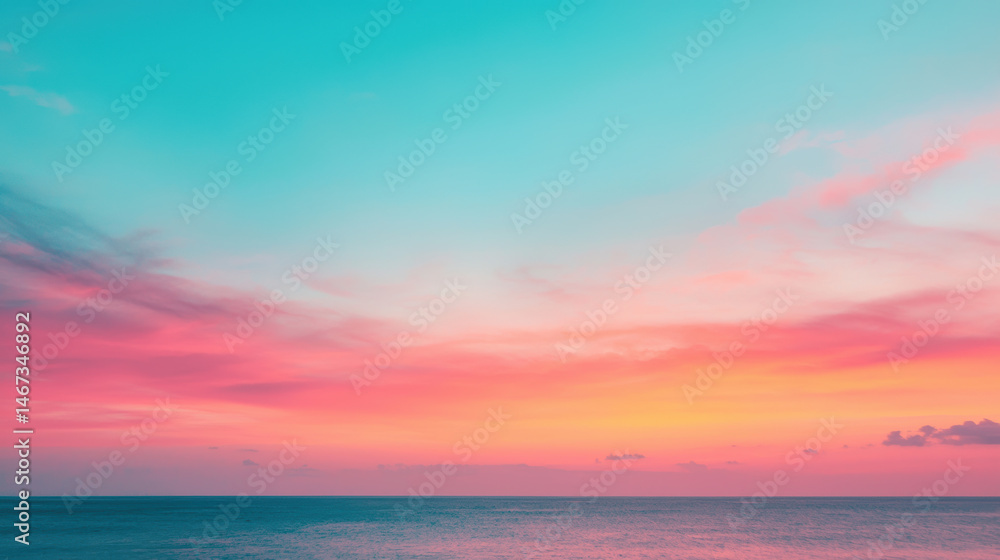 Fototapeta premium A serene seascape featuring vibrant hues of pink and turquoise as the sun sets, creating a tranquil atmosphere.