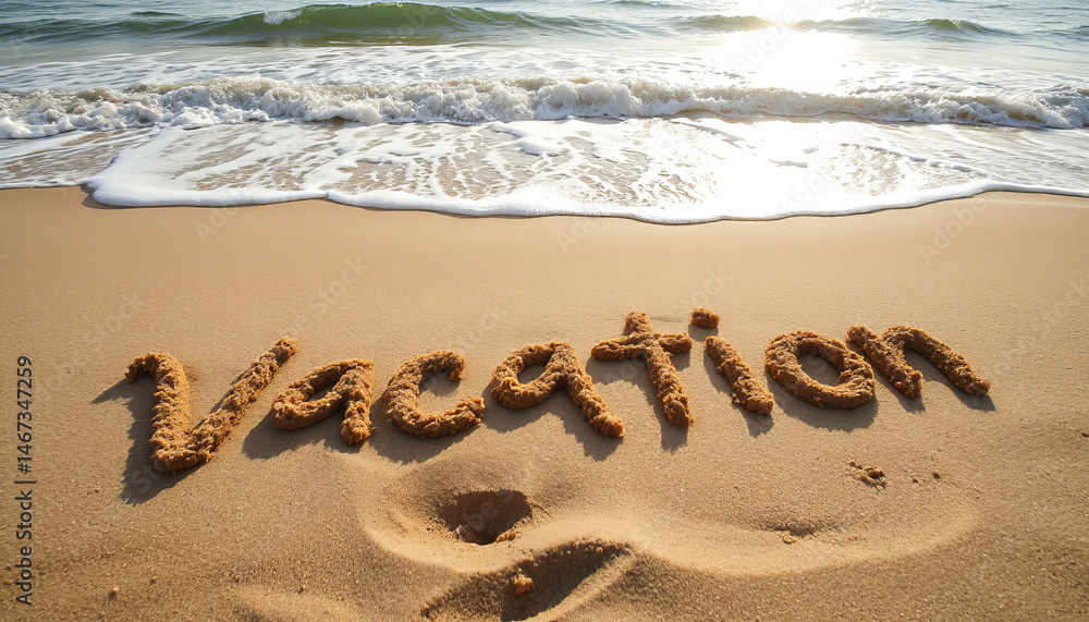Fototapeta premium The inscription on the sand: Vacations, summer vacations in warm countries