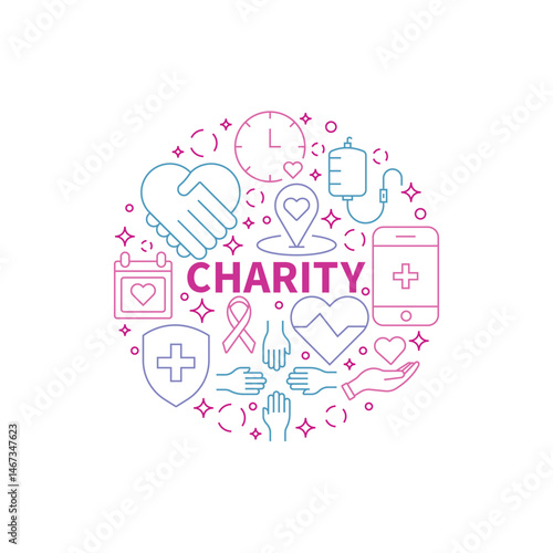 Charity Icons Circle Shape Background Vector Design.