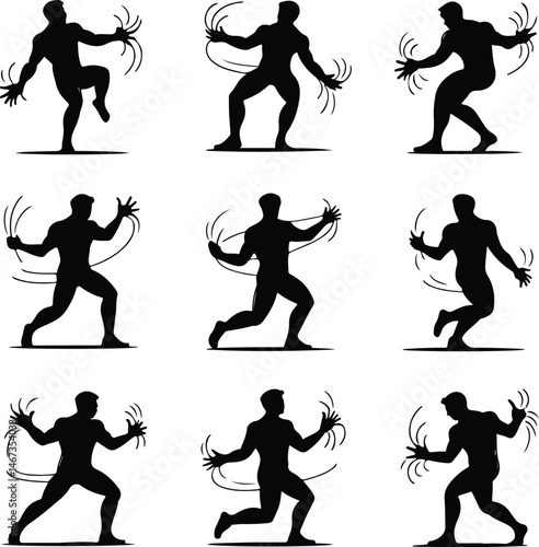 Male Body Posing Silhouette Set | Human Figure Art Poses Man Body Pose Vector Silhouettes | Fitness & Model Reference