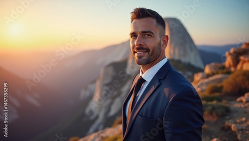 Beaming Businessman in Tailored Suit Outdoors
