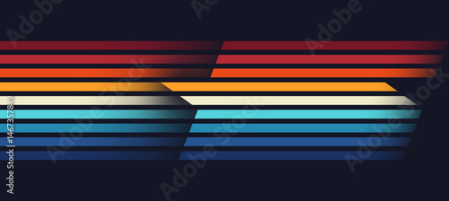 Abstract 1980s-inspired background design in a futuristic retro style with vibrant, colorful lines. Vector illustration.