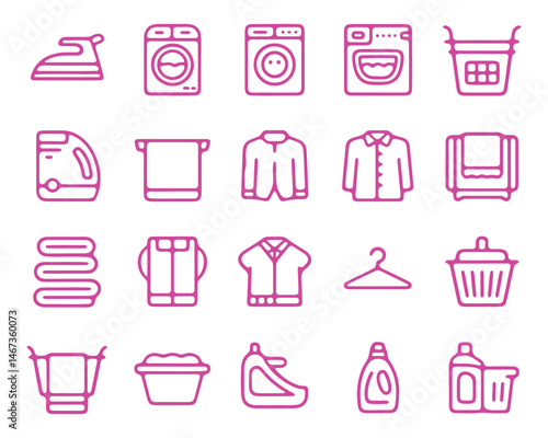 Modern Line Icons Representing Laundry and Clothing Care
