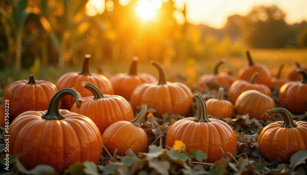 Golden hour sunlight illuminates a bountiful harvest of pumpkins, gourds, and corn stalks , vibrant, gathering Golden hour sunlight illuminates a bountiful harvest of pumpkins, gourds, and corn stalks , vibrant, gathering